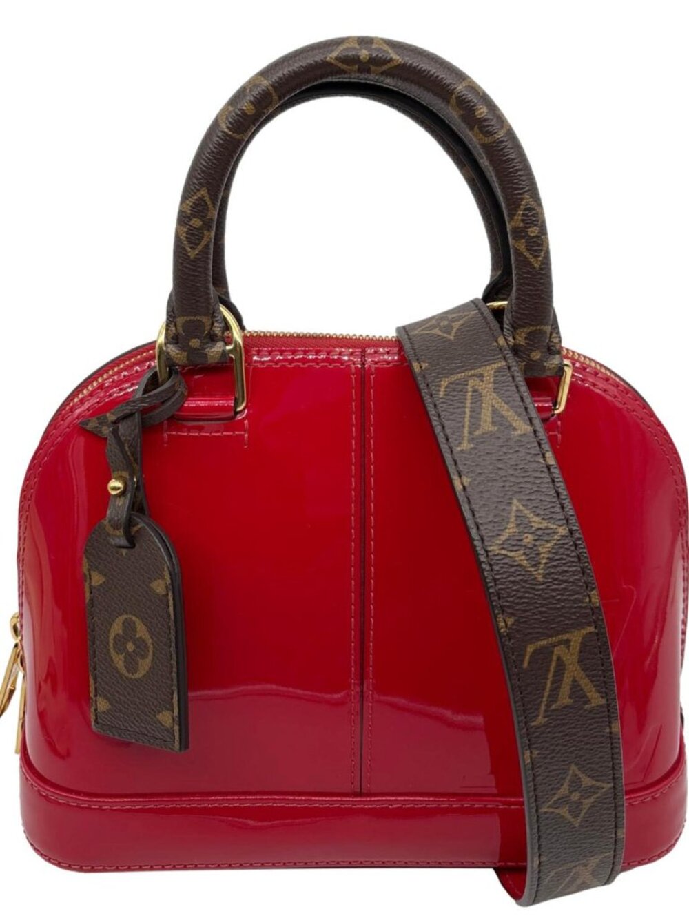 Louis Vuitton Alma BB Monogram Vernis Satchel Bag Red